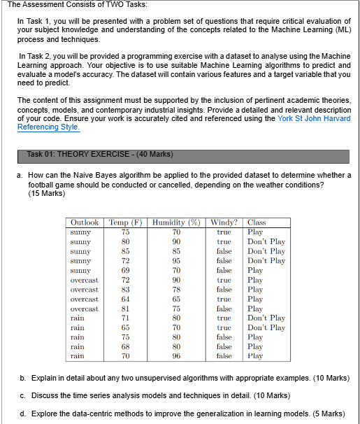 COM7039M Machine Learning Assessment 1 Brief | YSJU