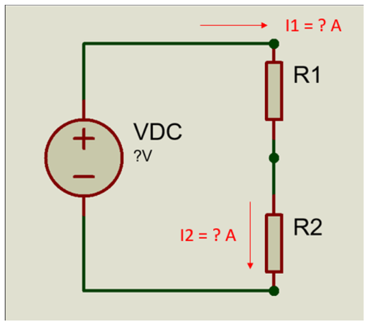 Figure 2. Schematic circuit of resistors in series, physical lab 2.