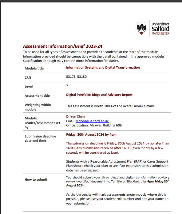 Information Systems and Digital Transformation 2024-25  | UoSM