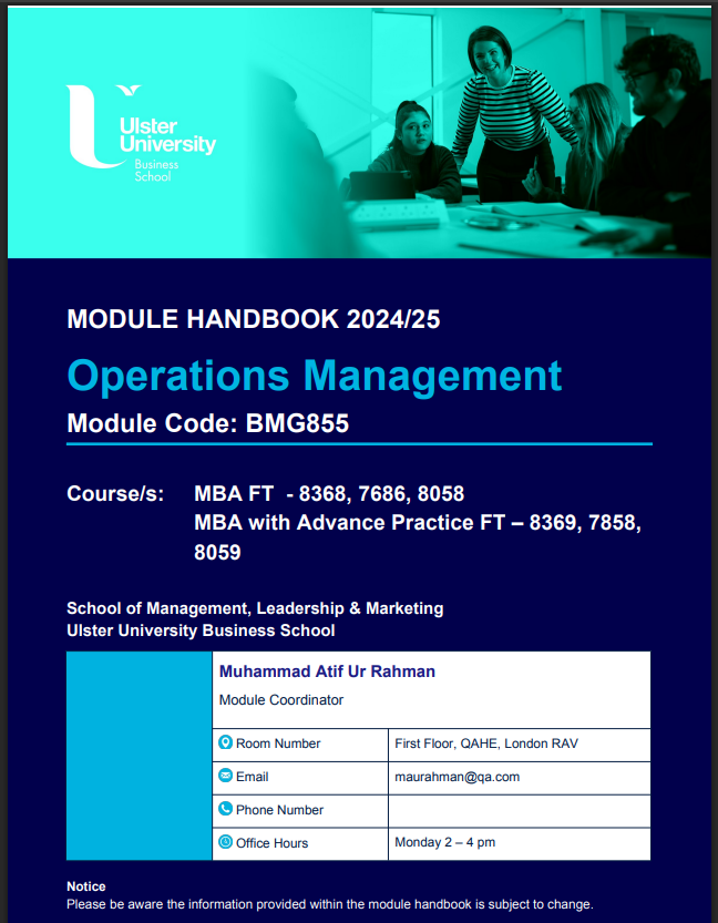 BMG855 Operations Management Module Handbook 2024-25 | UU