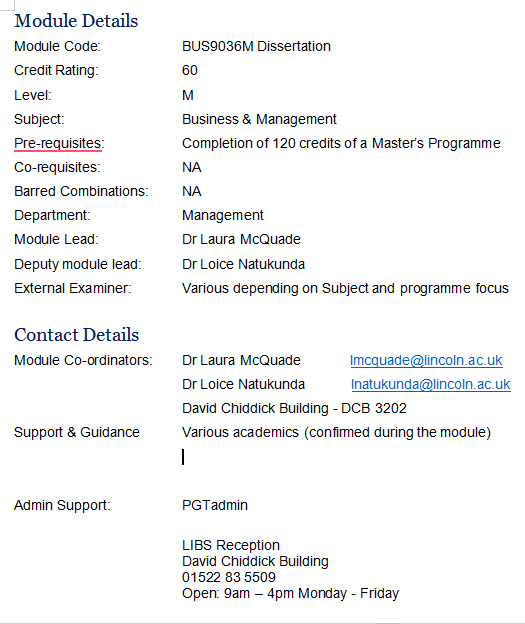 BUS9036M Dissertation Module Handbook