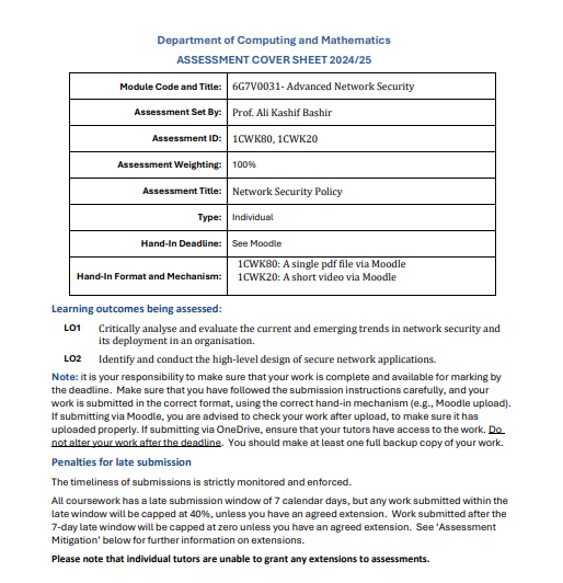 6G7V0031: Advanced Network Security