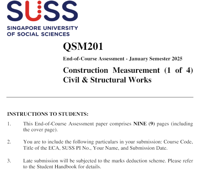 QSM201 Construction Measurement (1 of 4) ECA Assignment