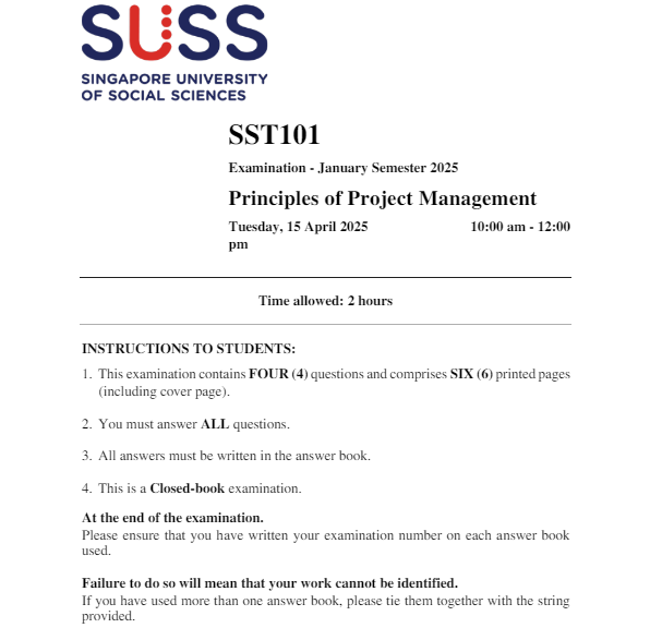 SST101 Principles of Project Management Final Exam