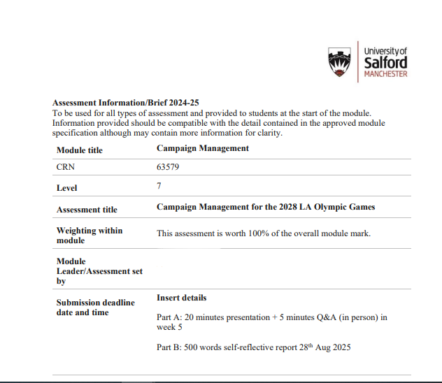 Campaign Management  Assignment Brief 2024-25 PDF