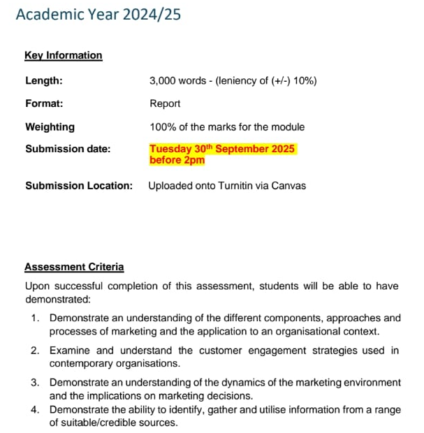 MGT103 Understanding Markets Marketing Assignment Brief 2024-25  | UoS