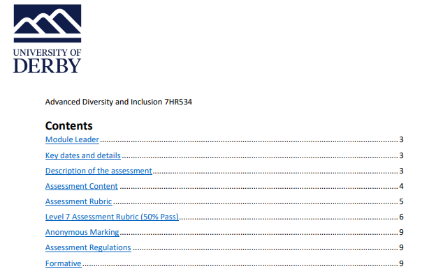 7HR534 Advanced Diversity and Inclusion Assessment Brief | UoD