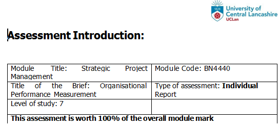 BN4440 Strategic Project Management Assessment Brief