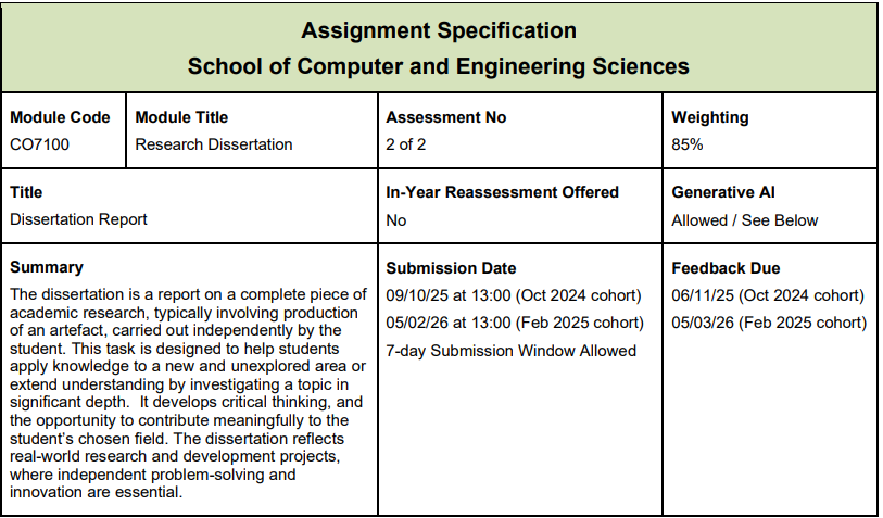 CO7100 Assessment 2: Dissertation Report