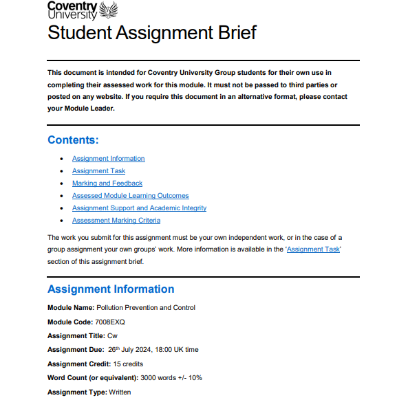 7008EXQ CW Assignment Brief | Coventry University