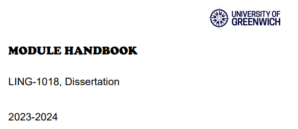 LING-1018 Dissertation Module Handbook | University Of Greenwich
