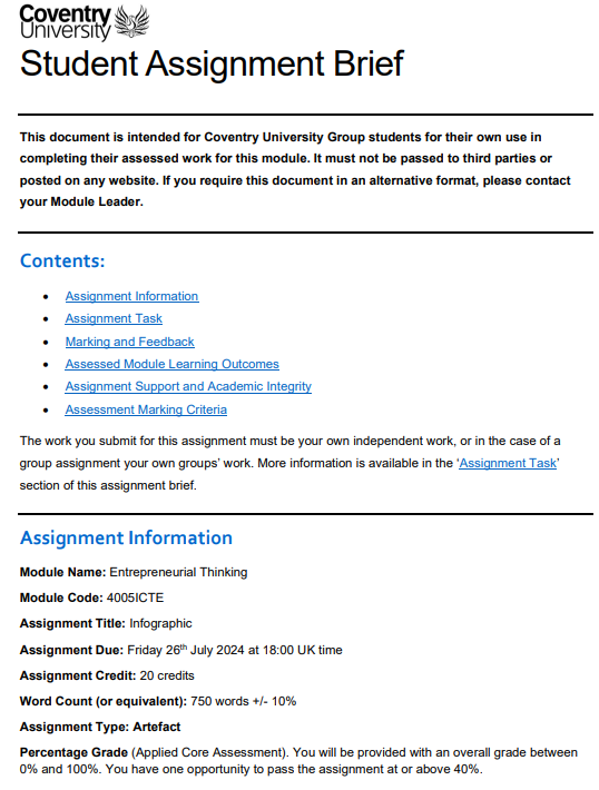 4005ICTE Entrepreneurial Thinking: Infographic Assignment Coventry University