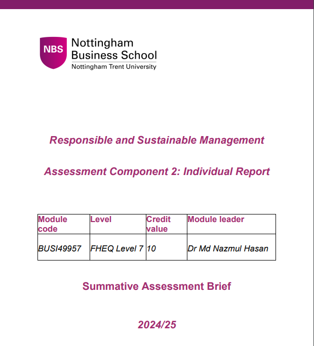 BUSI49957 Responsible and Sustainable Management Summative Assessment 2 Brief 