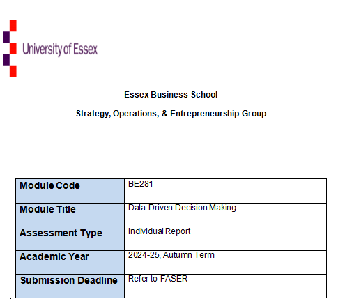 BE281 Data-Driven Decision Making Assignment