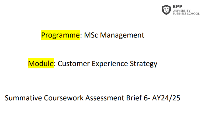 Customer Experience Strategy Coursework 6 Summative Assessment Brief  2024-25 | BPP
