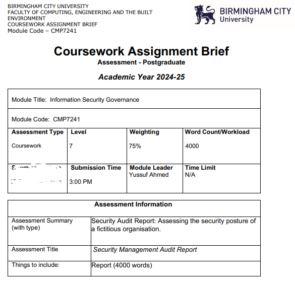CMP7241 PG CWK Assessment Brief CMP7241 Information Security Governance PG CWK Assessment Brief