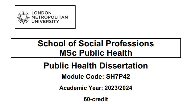 SH7P42 Public Health Dissertation 2024-25 | LMU
