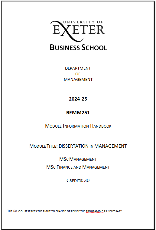 BEMM251 Dissertation in Management Module Handbook | UoE