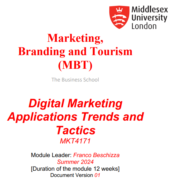 MKT4171 Digital Marketing Applications Trends and Tactics (MBT) Module Handbook | MDX