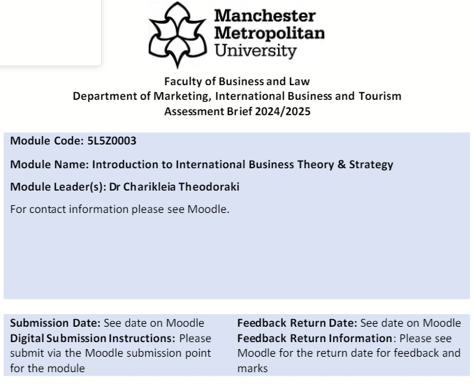 5L5Z0003 Introduction to International Business Theory & Strategy Assignment