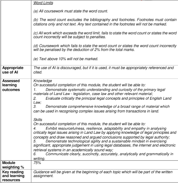 LAW3101 Land Law Module Handbook Semester 2, 2024-25 | MUL