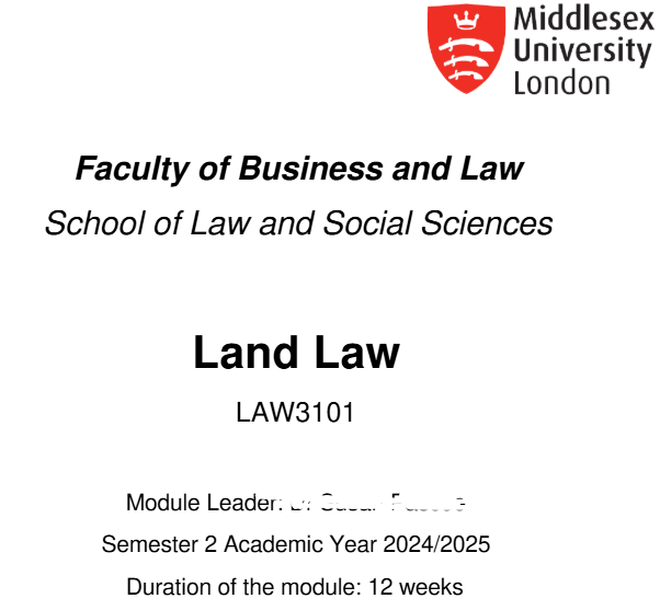 LAW3101 Land Law Module Handbook Semester 2, 2024-25 | MUL