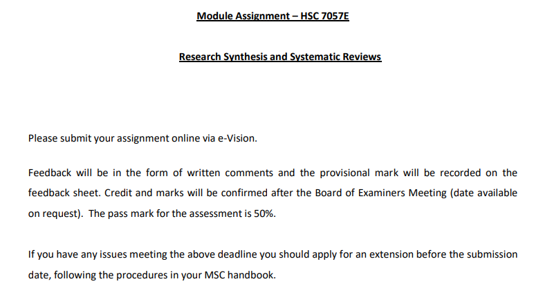 HSC-7057E Research Synthesis and Systematic Reviews Assignment 