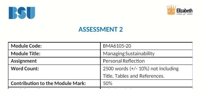BMA6105-20 Managing Sustainability Assignment 2, 2025/26 