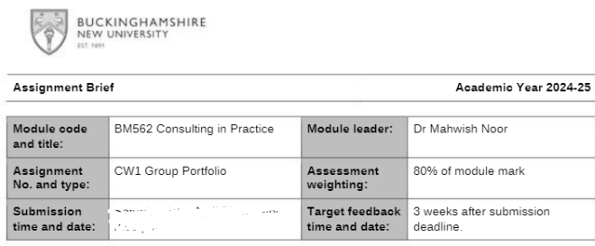 BM562 Consulting in Practice CW1 Group Portfolio Assignment Brief 2024-2025