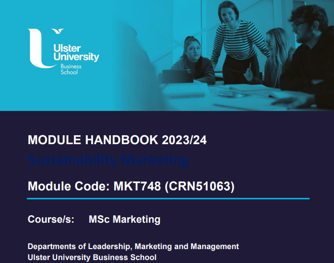 MKT748 Sustainability Marketing Module Handbook 2025-26 | UU