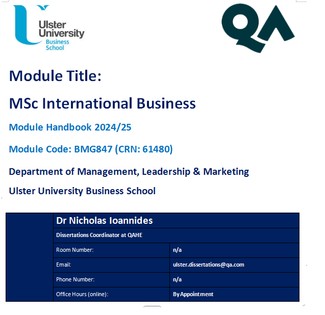 BMG847 MSc International Business Module Handbook 