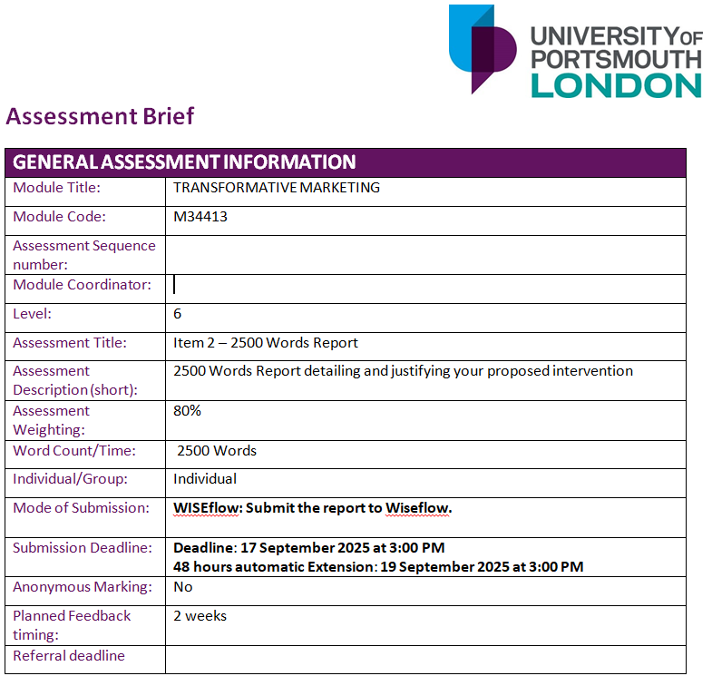 M34413 Transformative Marketing Item 2 Assessment Brief TR Report| UoP