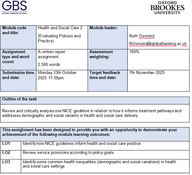 4002 Health and Social Care 2 Assignment Brief