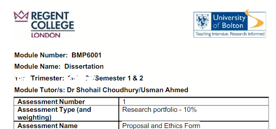 BMP6001 Dissertation-Assessment 1 Brief