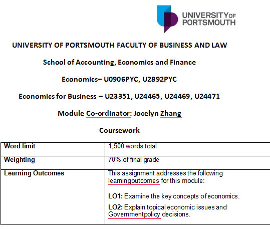 Economics Final Coursework Assignment And Marking Criteria