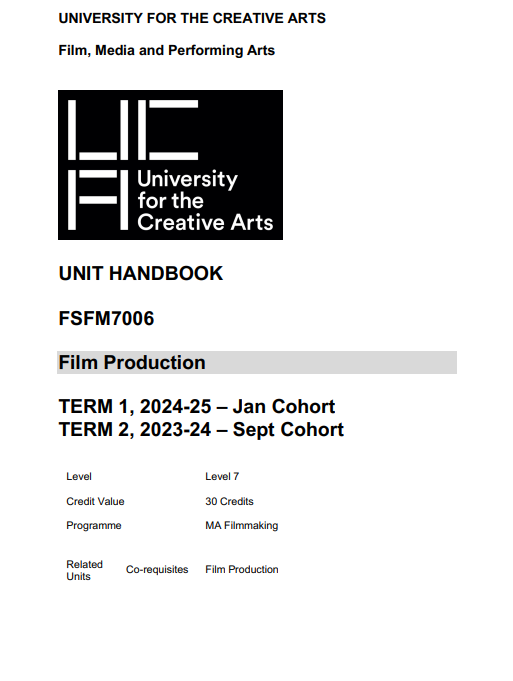FSFM7006 Film, Media and Performing Arts Producing Handbook