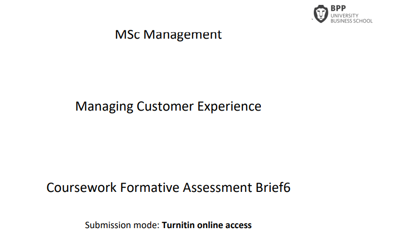 Managing Customer Experience Coursework Formative Assessment Brief 6 | BPP