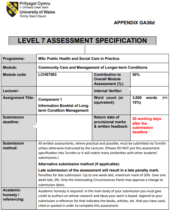 LCHS7003 Community Care and Management of Longer-term Conditions Assignment Brief APPENDIX GA36d