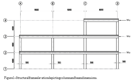 CVE20003 Figure 1 – Structural frame elevation depicting column and beam dimensions
