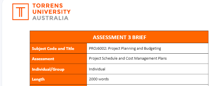 PROJ6002 Project Planning and Budgeting Assignment 3 Brief PROJ6002 Project Planning and Budgeting Assignment 3 Brief