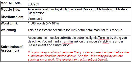 LD7201 Academic and Employability Skills and Research Methods Dissertation Semester 1, 2025/26