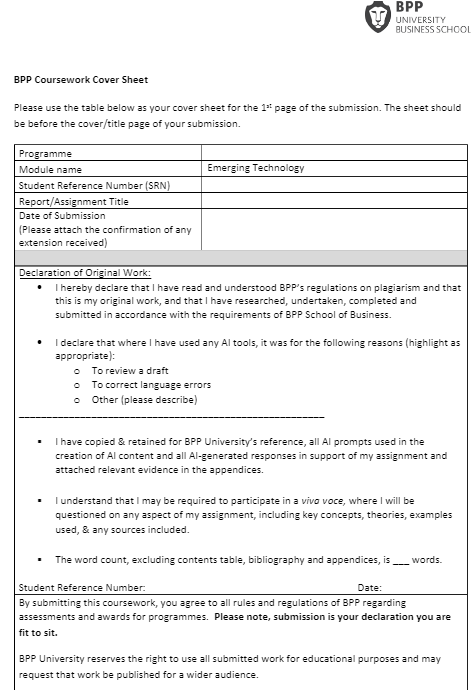 Emerging Technology Formative CWK5 Assessment Brief 2025-26 | BPP Emerging Technology Formative CWK5 Assessment Brief 2025-26 | BPP