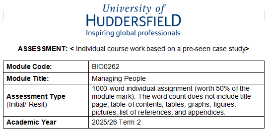 BIO0262 Managing People Individual Assessment Brief 