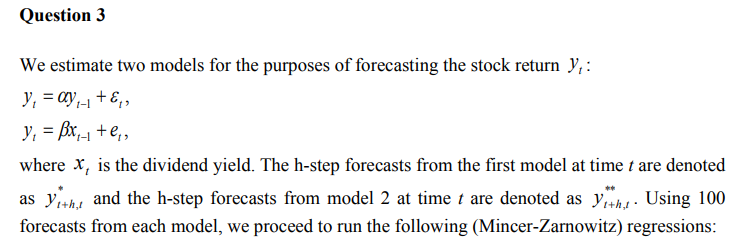 7FNCE014W Forecasting Markets and Risk Modelling Coursework Questions