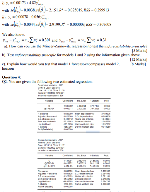 7FNCE014W Forecasting Markets and Risk Modelling Coursework Questions