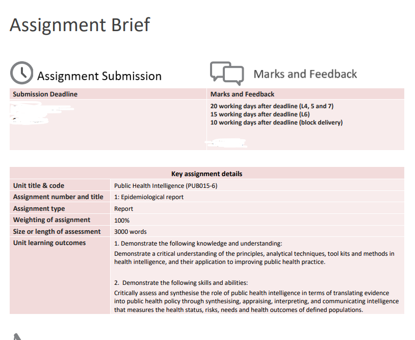 PUB015-6 Public Health Intelligence Assignment 1 Brief | UoB