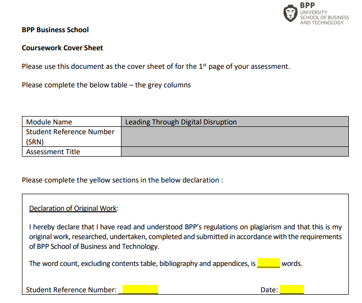Leading Through Digital Disruption Summative Assessment CW31- BPP