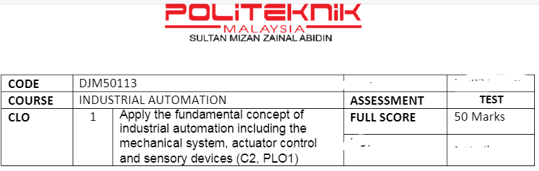 DJM50113 Test 1: Industrial Automation Assessment