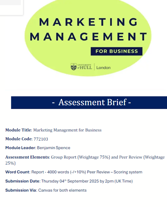 772103 Marketing Management for Business Assessment Brief