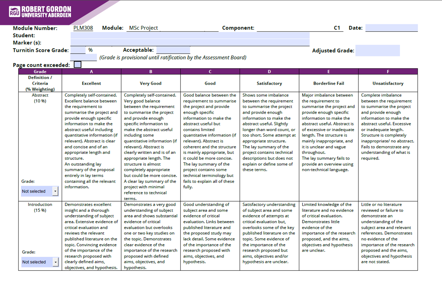 PLM308 MSc Project Assessment Brief Semester 3 2024-25 | RGU